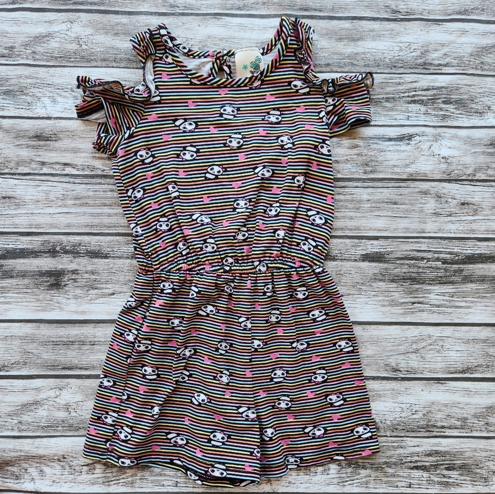 Lily Bleu soft striped romper with panda bears
